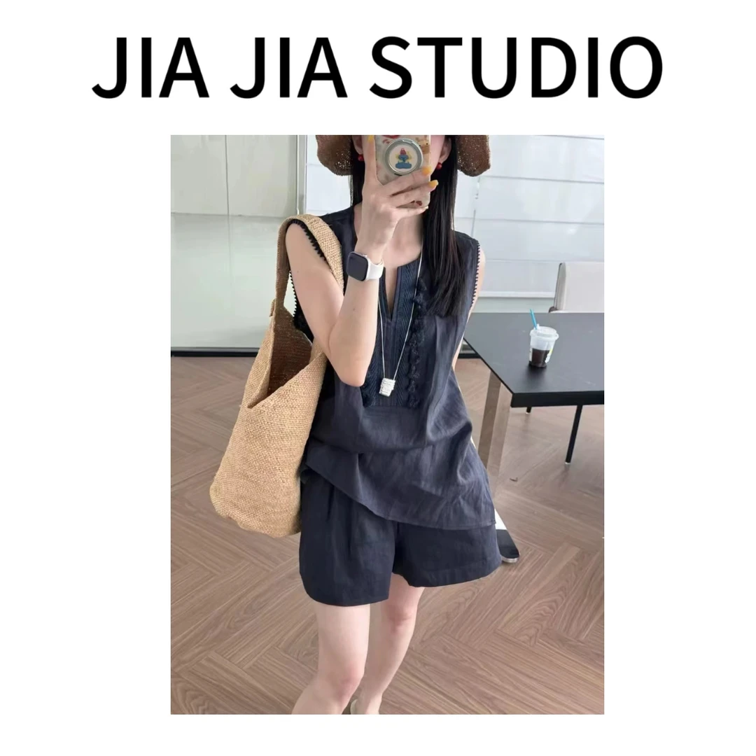 嘉嘉推荐#822【夏季-薄款冰麻 雪纺】流苏两件套