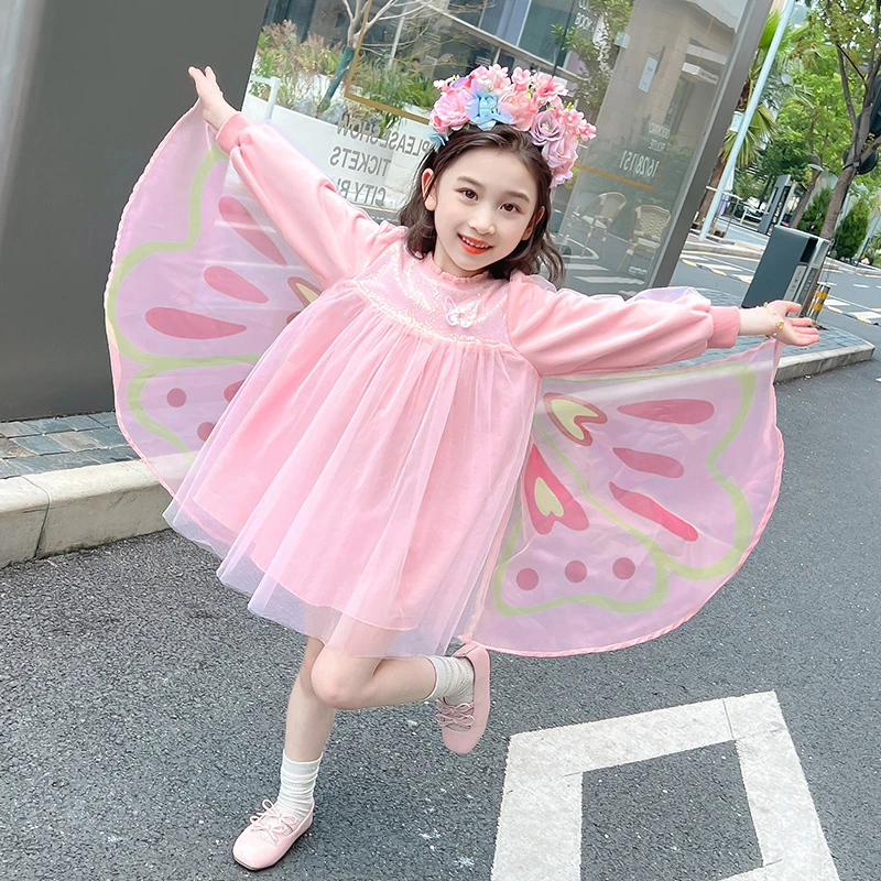 女童裙子春秋公主风女秋季春季夏季纯色连衣裙宝宝纱裙女宝芭蕾风