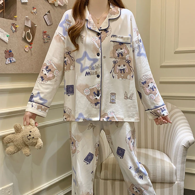 春秋季爆款可爱小狗睡衣女款绵柔长袖长裤女士卡通家居服两件套装