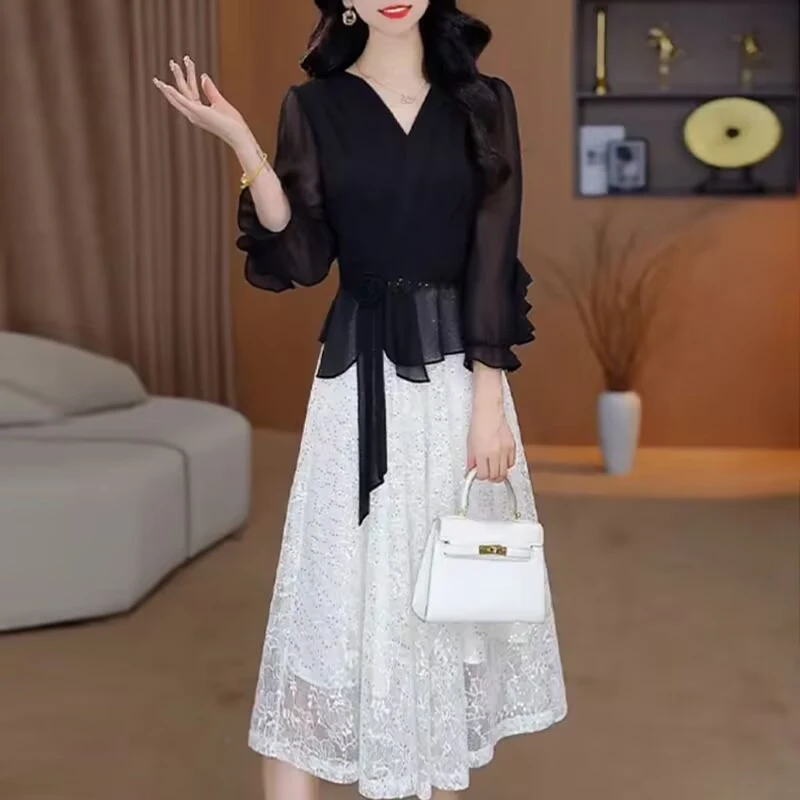 【连衣裙】27001优雅新款气质时尚大气减龄收腰显瘦连衣裙M-4XL