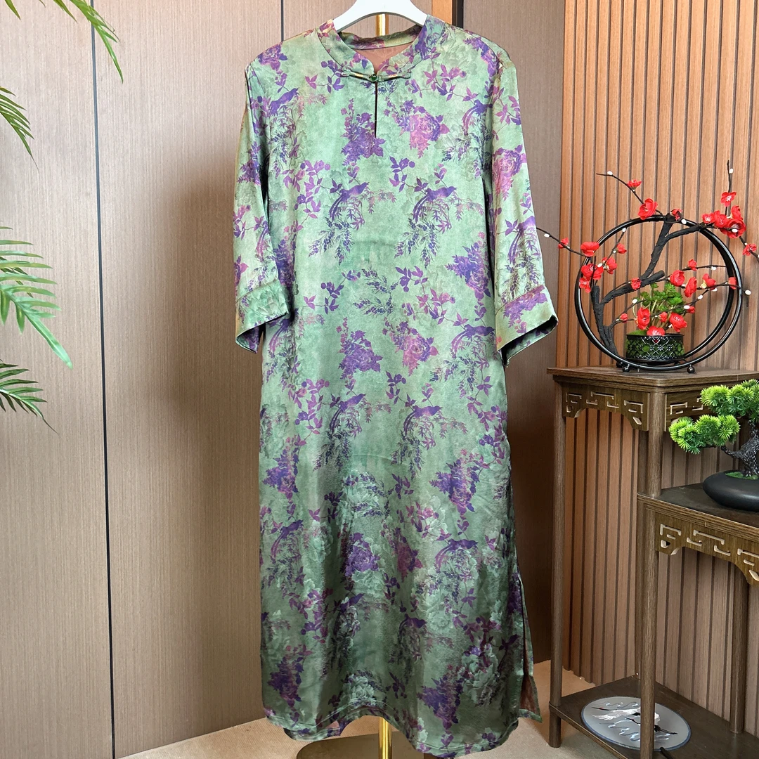 春款花萝香云纱时尚气质百搭高端大气显瘦遮肉复古新中式改良旗袍