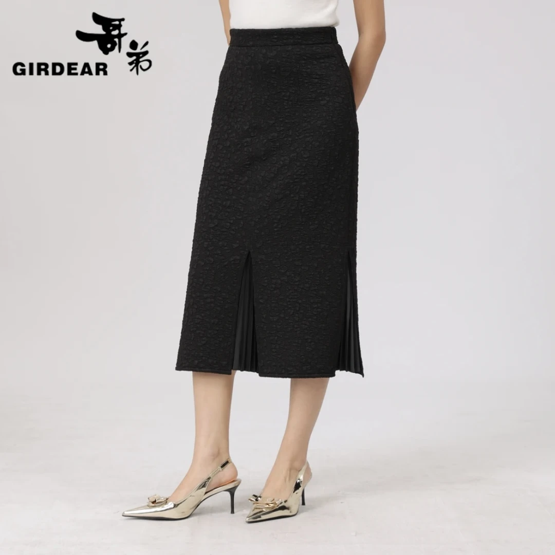 GIRDEAR/哥弟步步生花长款下摆开叉鱼尾半身裙1200232-4A52911-00