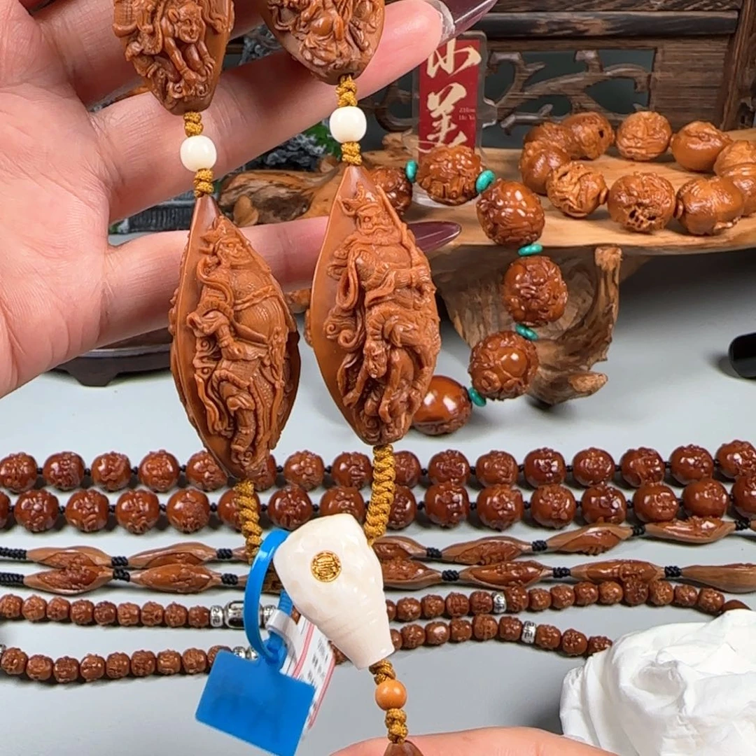 橄榄核手串/手链宽2.4鸡血红水晶核四大天王护韦陀手持