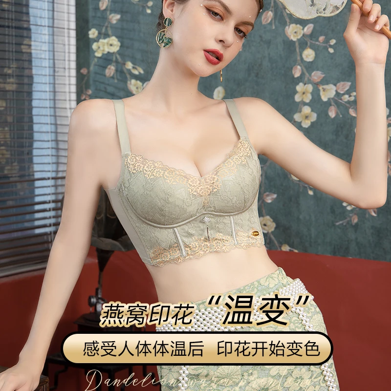 JM/中脉蚕丝蛋白蕾丝文胸透气无痕调整型上托法式女士内衣