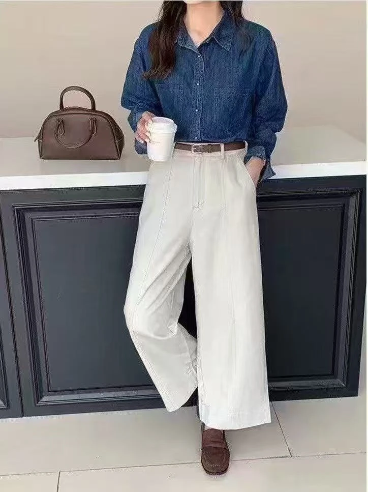 【001-200】九分减龄垂感复古百搭阔腿裤