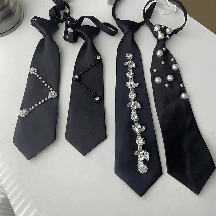 C手工珍珠jk领带免打结男女领带衬衫配饰小众拍照摄影学院风中性