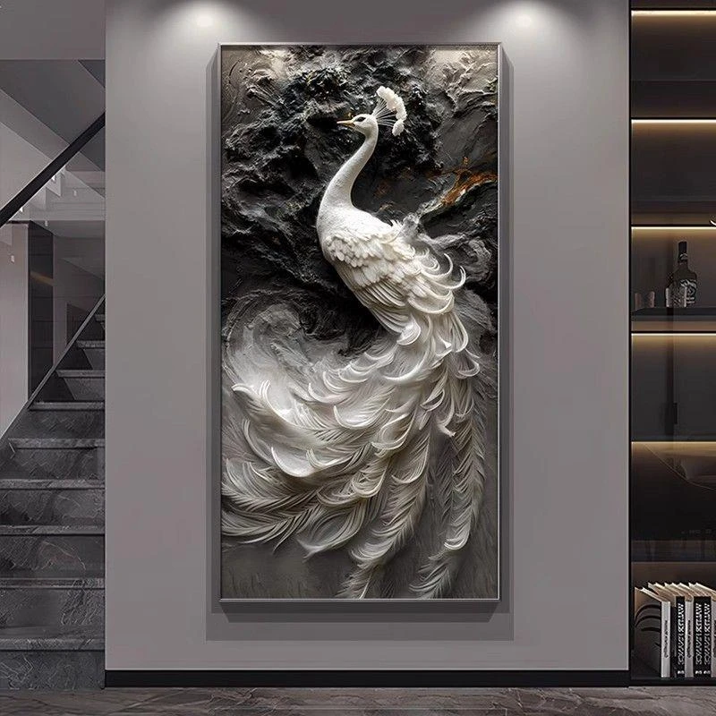 孔雀玄关立体装饰画入户壁画高级走廊过道墙壁挂画轻奢客厅