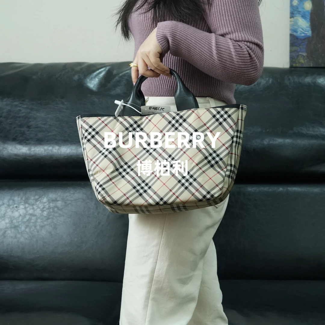 95新 BURBERRY/博柏利 布面格纹手提包/JJ12526999/6999