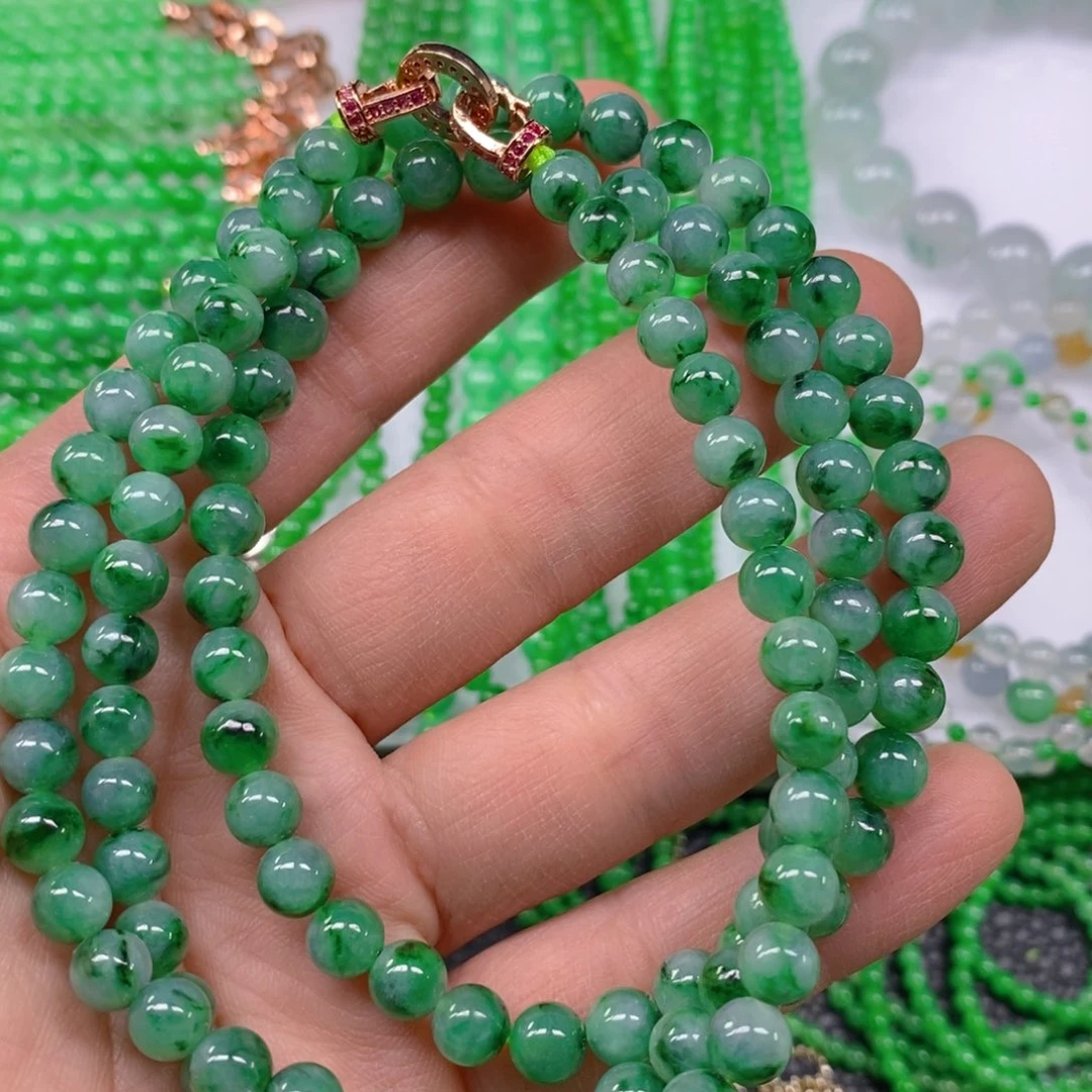 翡翠颈饰未镶嵌飘绿花塔链6.3，6.8m' m