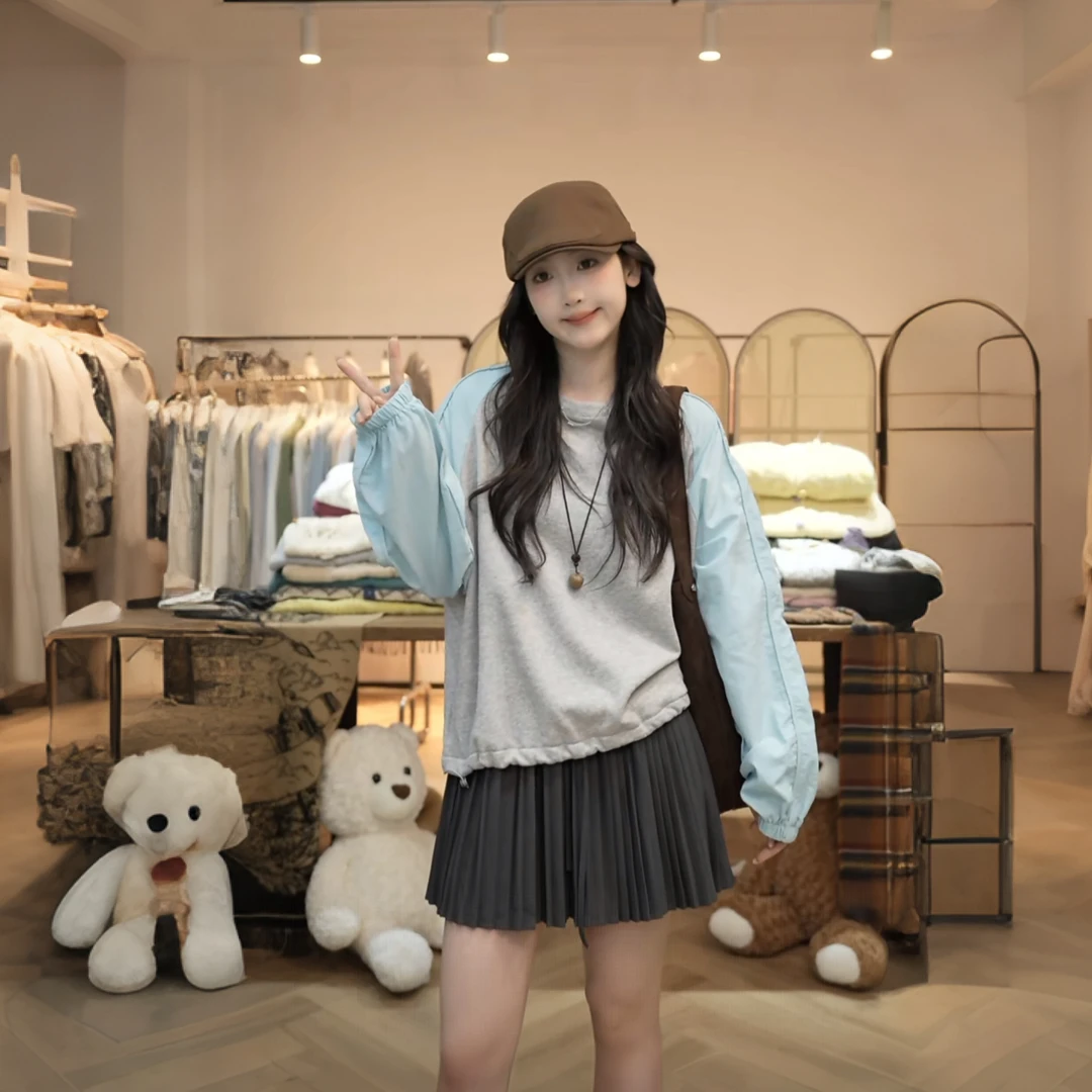 【闵笑一】拼色甜心 25早秋新款慵懒风百搭休闲卫衣宽松显瘦上衣