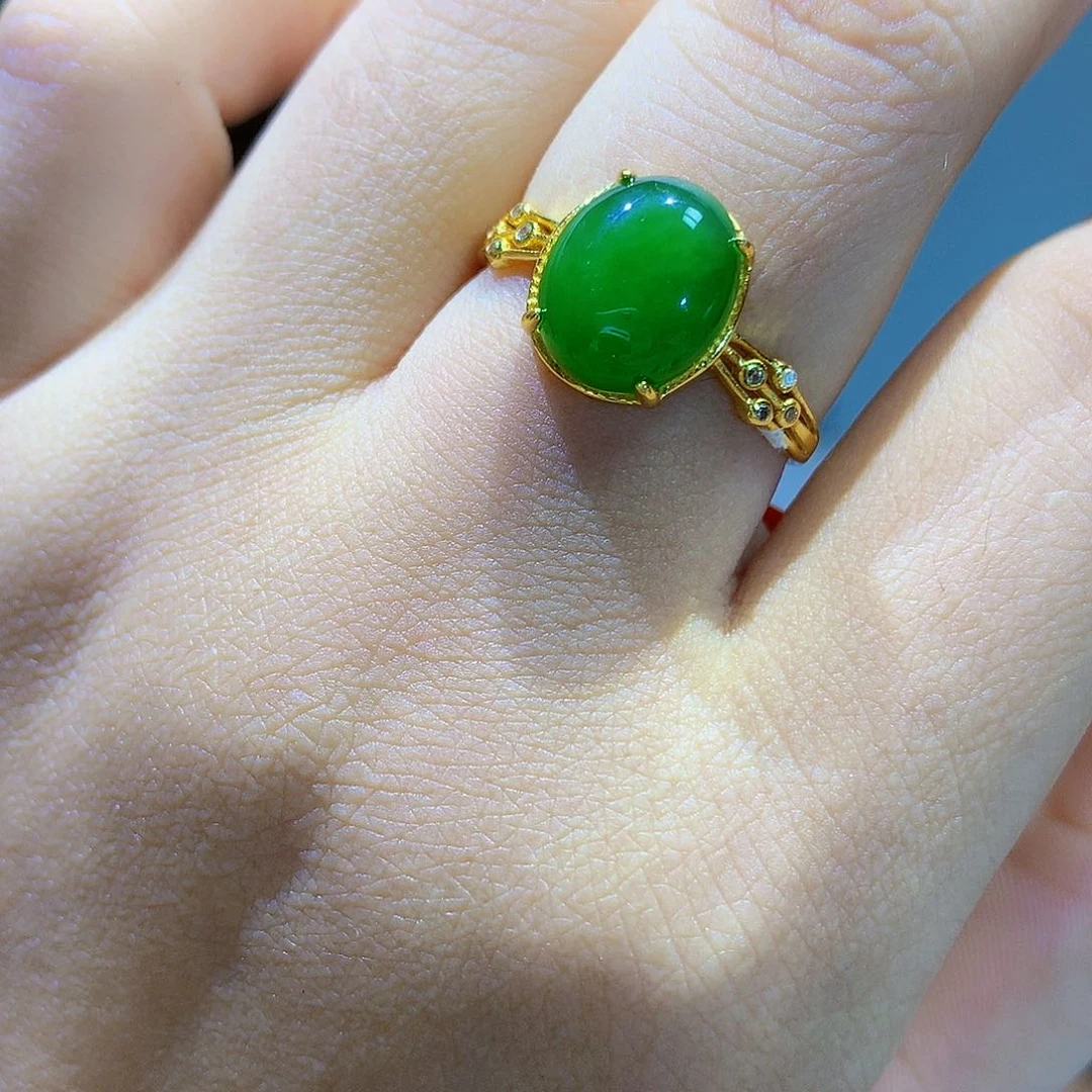 和田玉（碧玉）戒指银S925镀金镶嵌