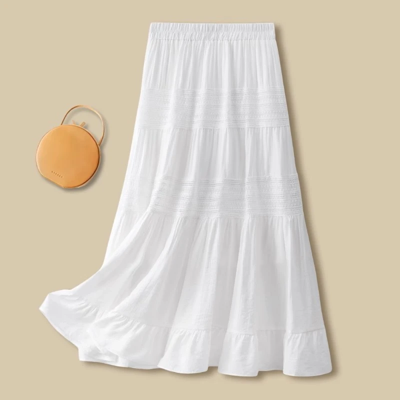 La babite白色休闲大摆a字半身裙女春季2025新款潮流百搭高腰伞裙
