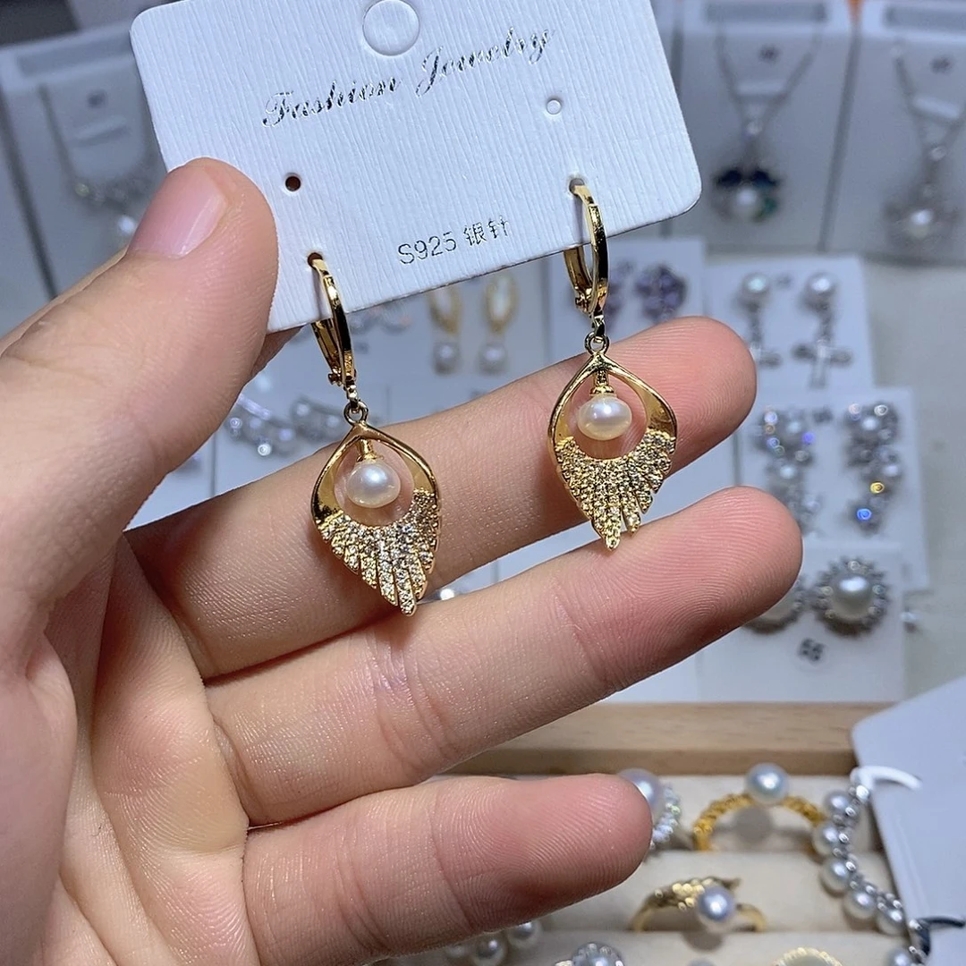 淡水珍珠耳坠银S925镶嵌