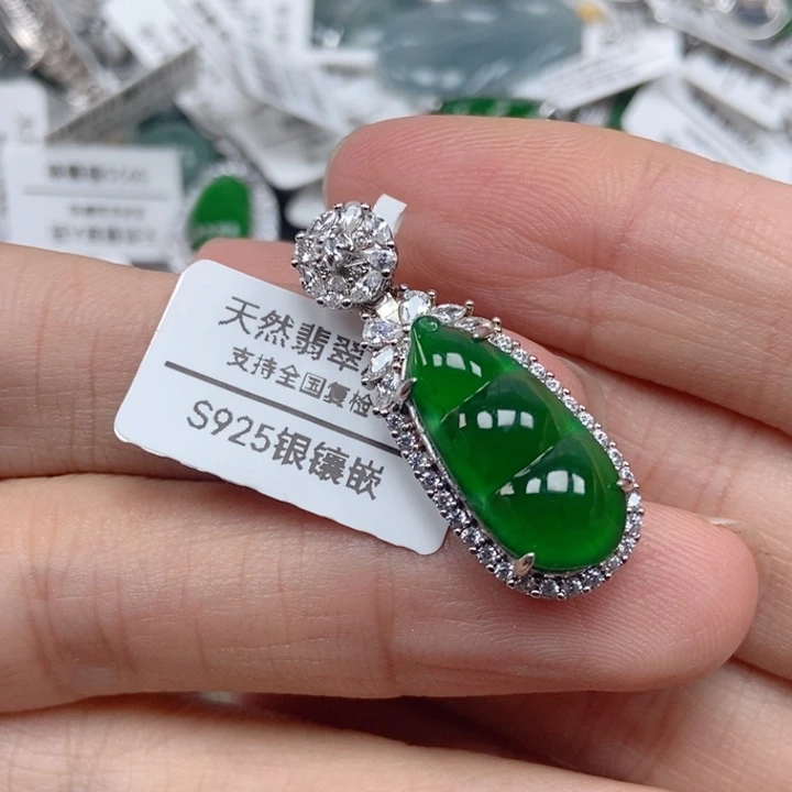 翡翠银S925镶嵌吊坠(不含链)