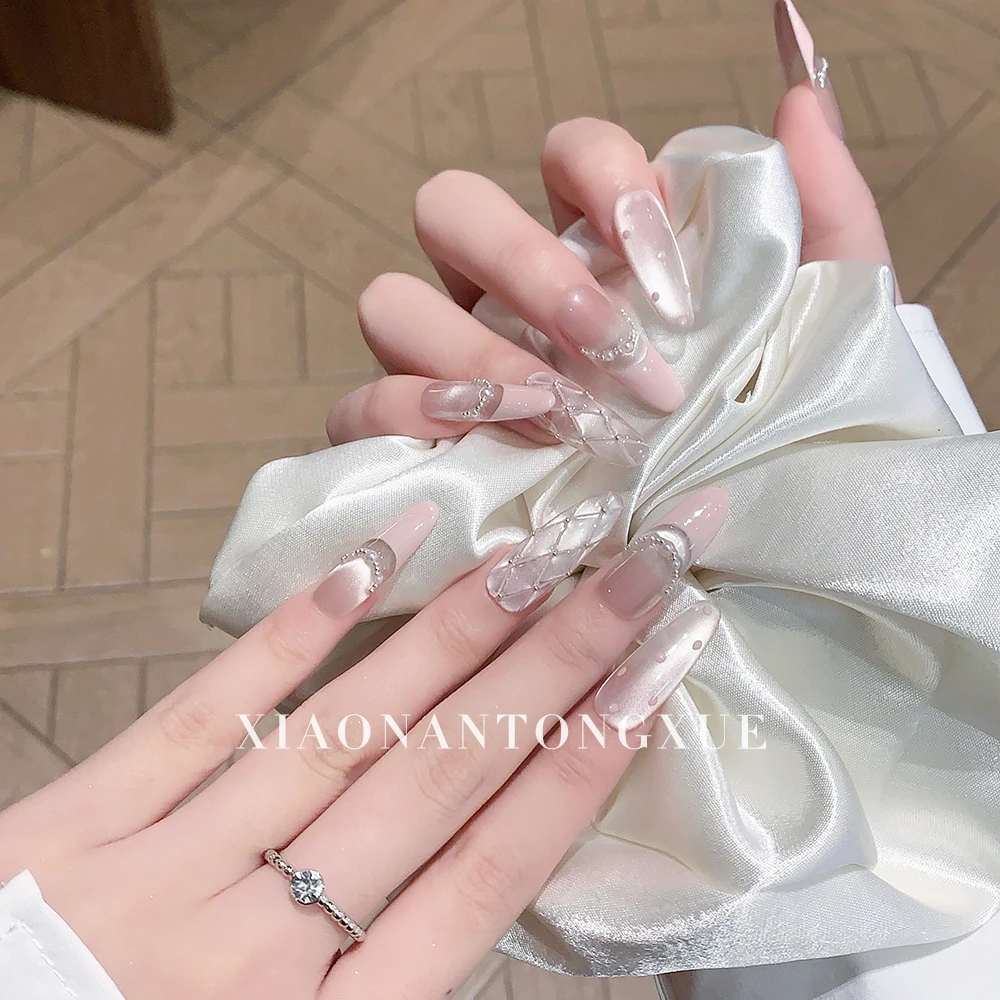 【小香风】美甲手工穿戴甲中长款拍婚纱照新娘结婚小香风假指甲贴片
