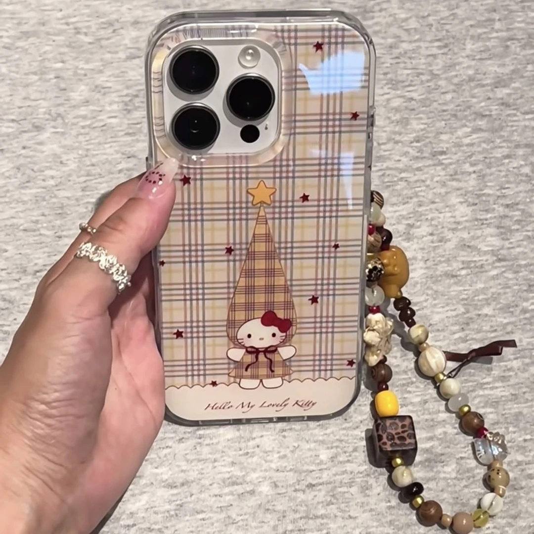 格纹拼接星星KT猫手链适用苹果17Promax手机壳vivo华为oppo小米17