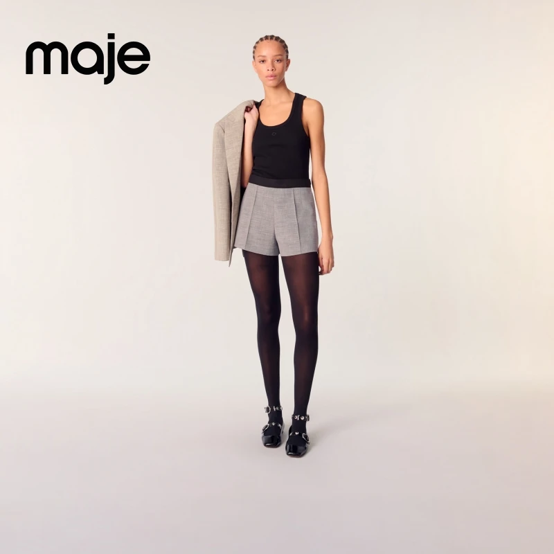 暖系穿搭|Maje2025秋冬新款女装灰色高腰休闲短裤MFPSH00615