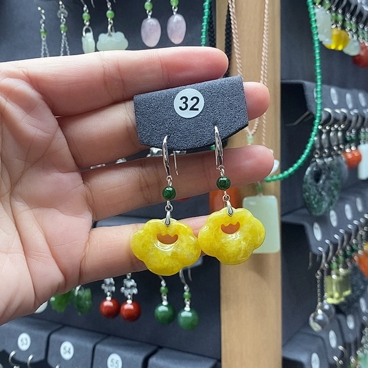 告***天翡翠银S925镶嵌耳饰