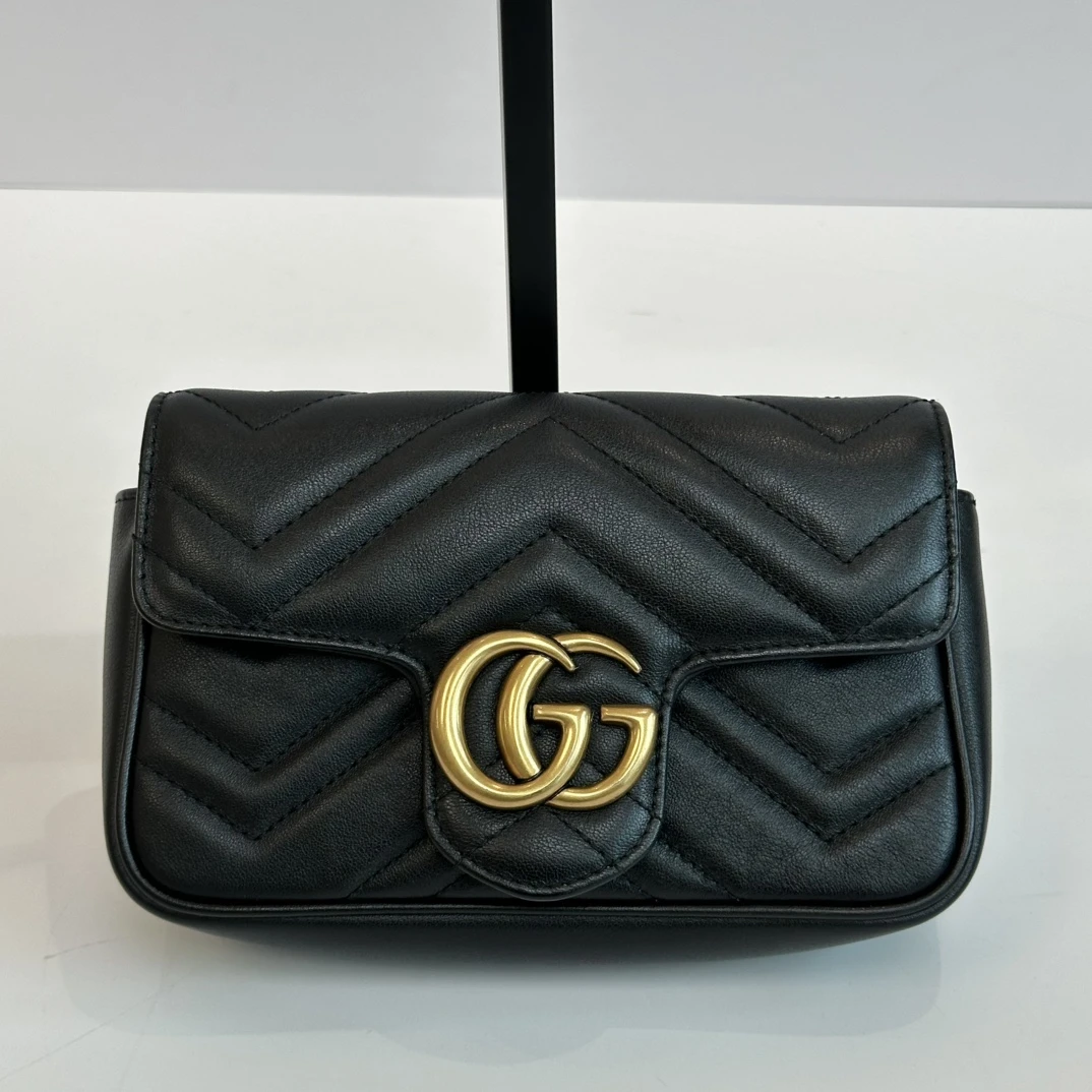 95新 GUCCI/古驰 黑金 Marmont mini单肩斜挎链条包 11193