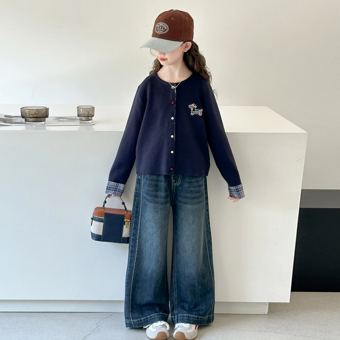 女童春秋季套装2025新款女大童秋季韩系针织开衫儿童休闲两件套潮