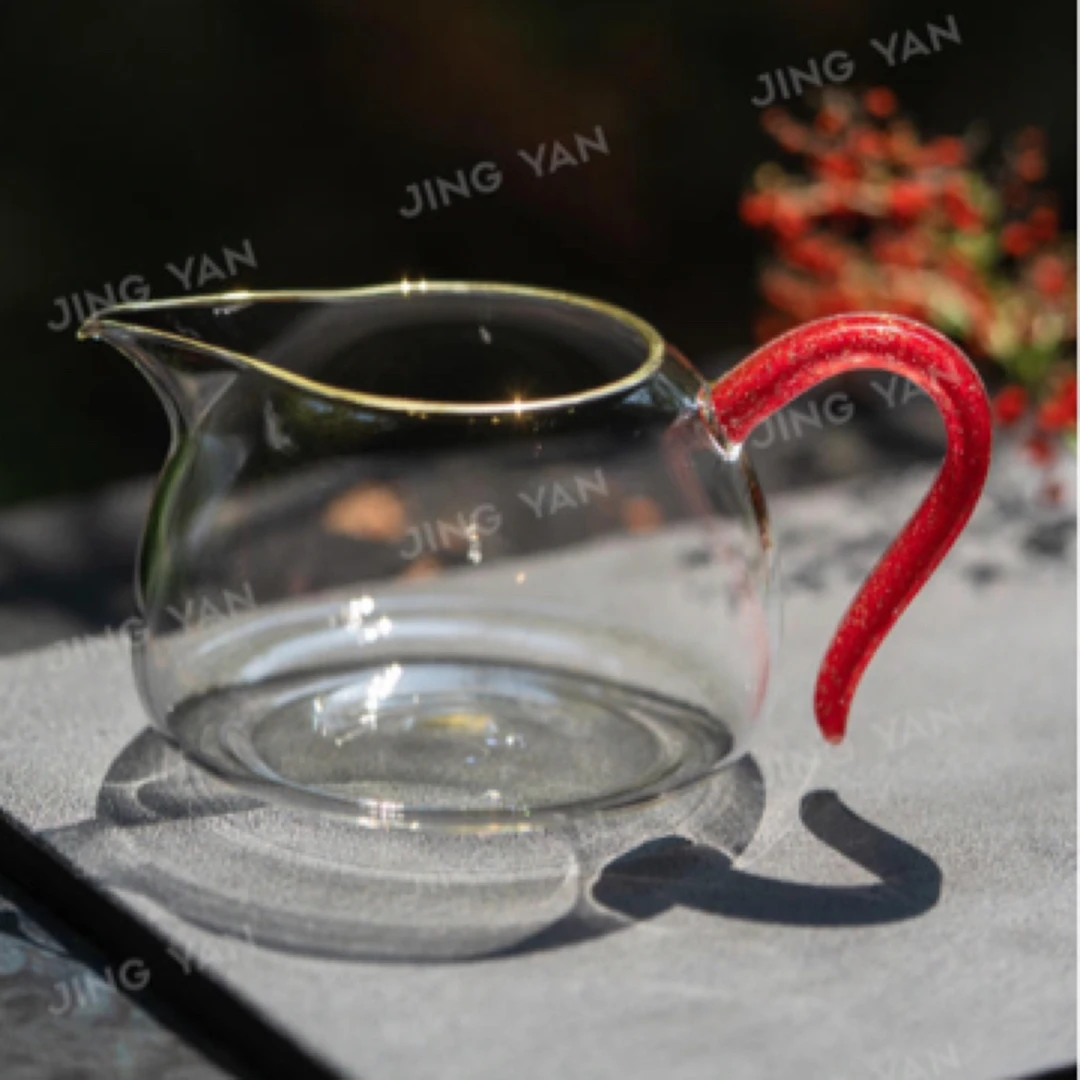 晶焱青云贮月-晶焱玻璃侧把红金耐热高颜值分茶器泡茶公道杯