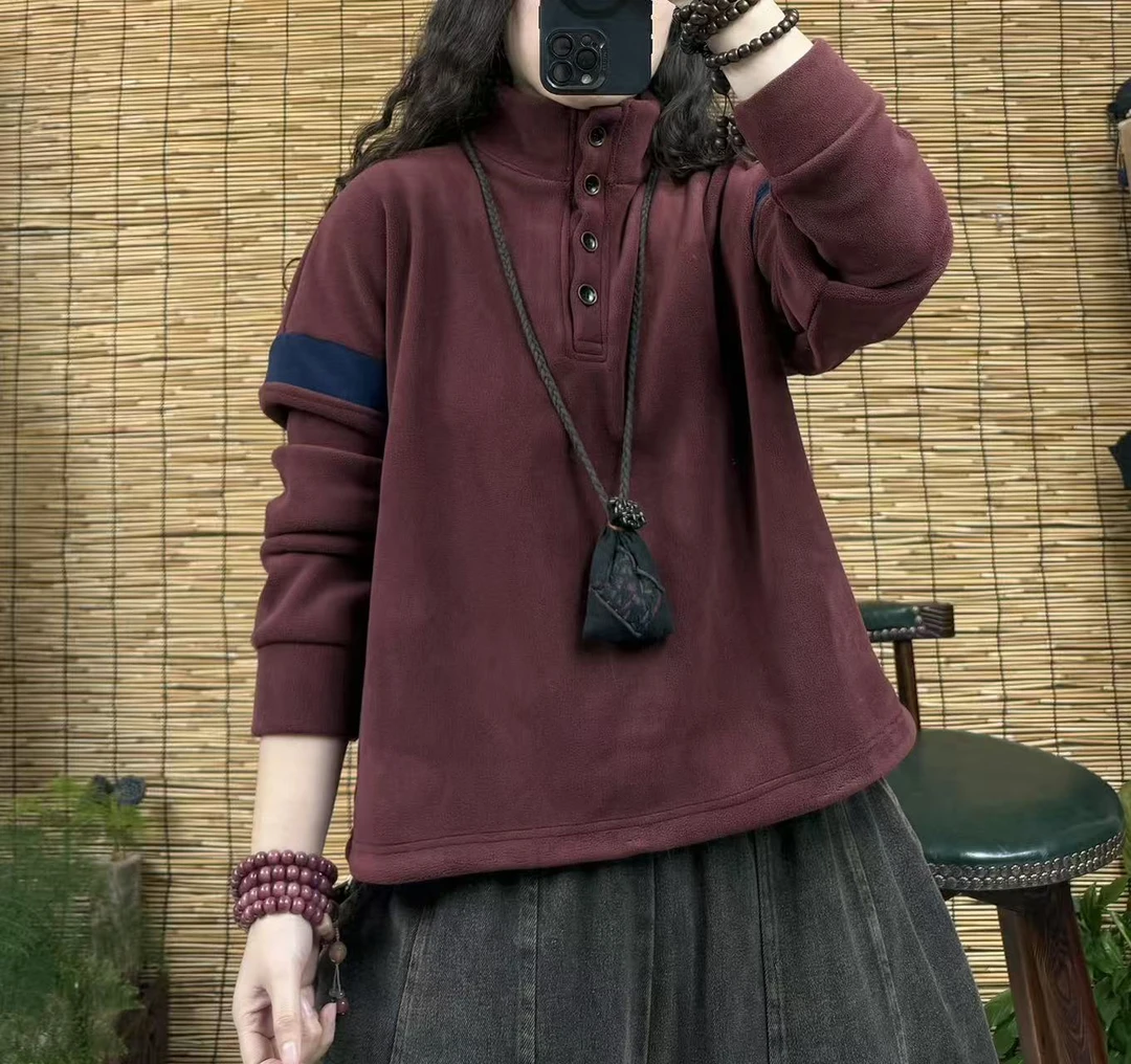 2565加绒加厚领子扣子奥粒绒卫衣（长60左右，90-160斤）