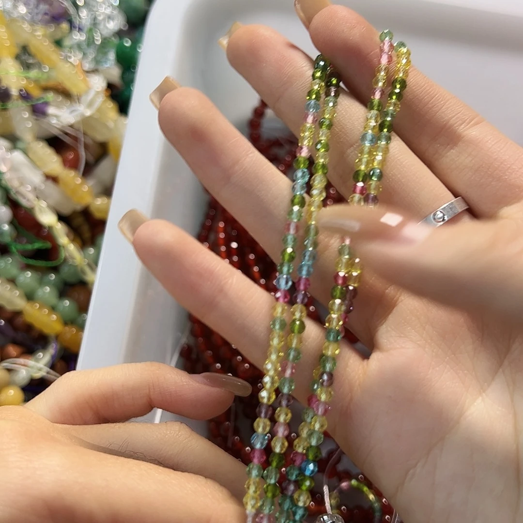 玛瑙/玉髓未镶嵌珠宝半成品多宝彩碧玺卡3两条