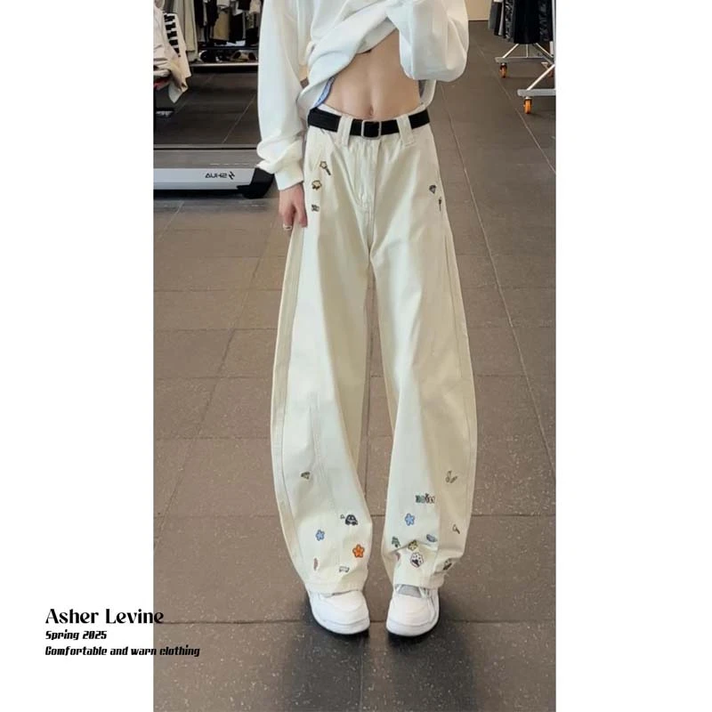 美式卡通弯刀牛仔裤2025秋季新款潮牌痞帅高街vibe松弛感阔腿长裤