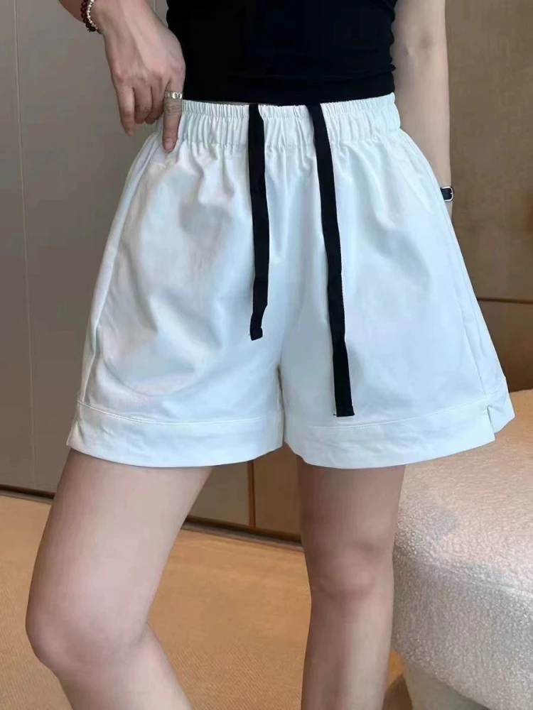 欧货高级感抽绳休闲短裤女大码夏薄款宽松显瘦洋气减龄阔腿裤