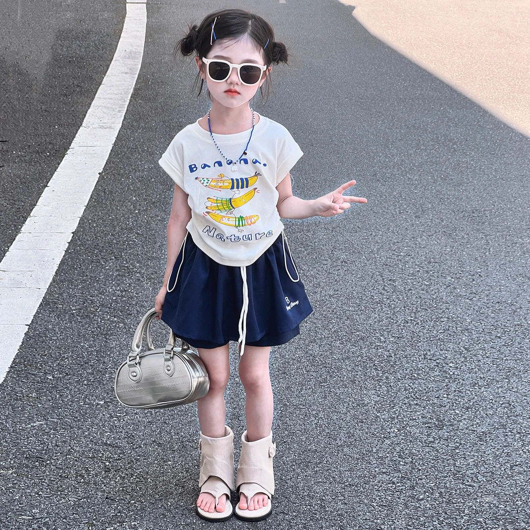 女童夏套装2025新款洋气时髦大童女孩polo衫短袖儿童夏季裙裤时尚