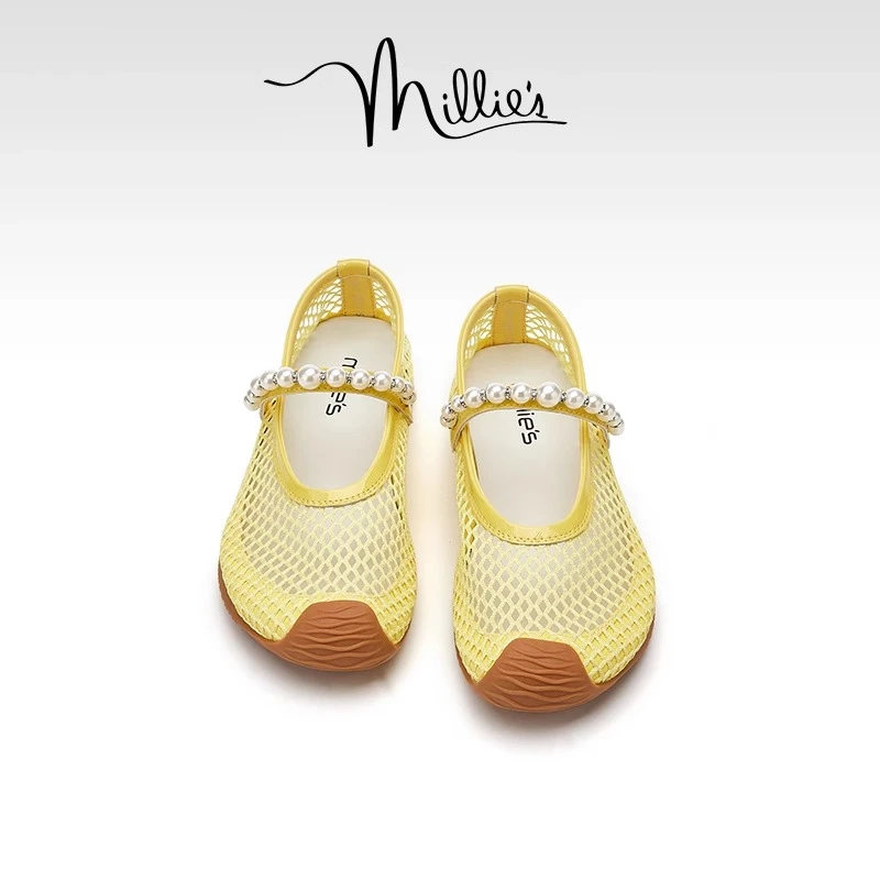 妙丽网面镂空串珠法式浅口鞋女2025夏季新款休闲户外涉水洞洞鞋￥