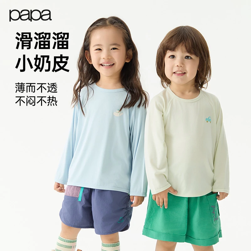 【空调房】papa爬爬儿童长袖圆领百搭上衣宝宝女童T恤小奶皮莫代