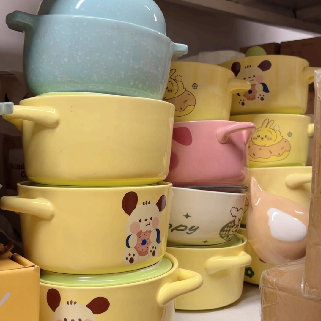 陶陶瓷贴画卡通泡面碗带盖1个