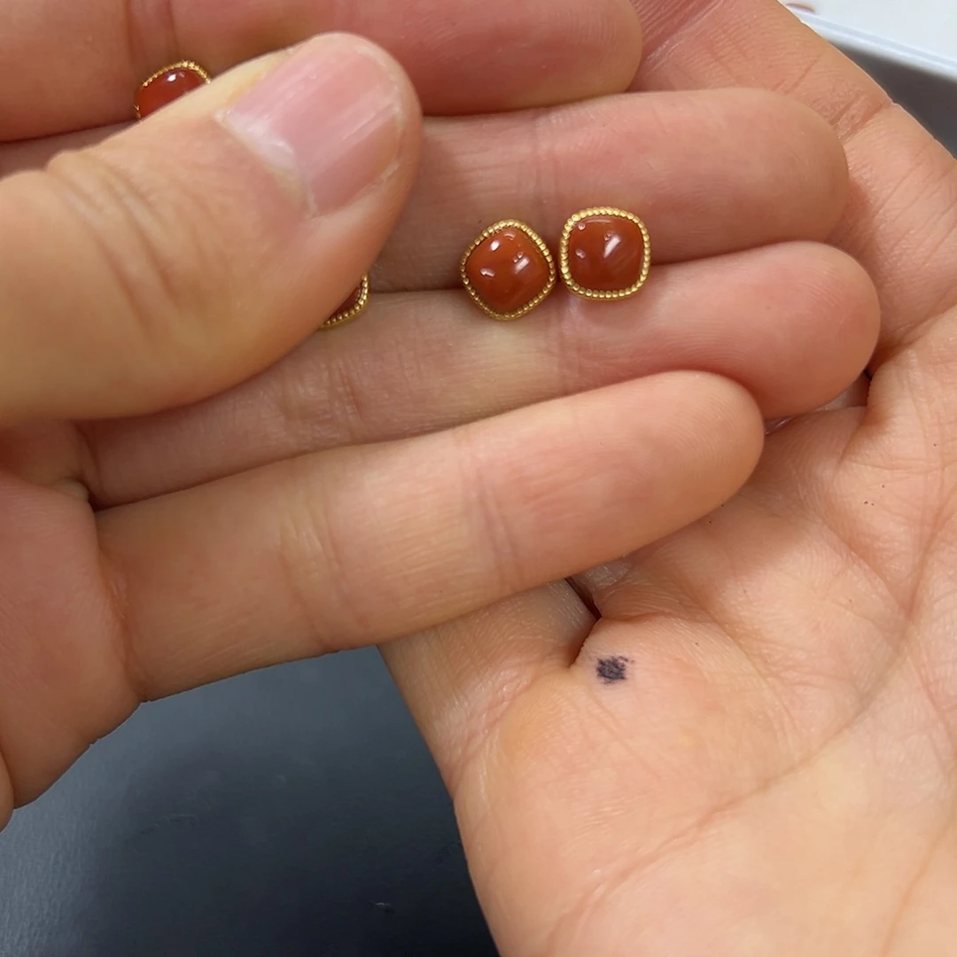 南红玛瑙耳饰银S925镶嵌国*