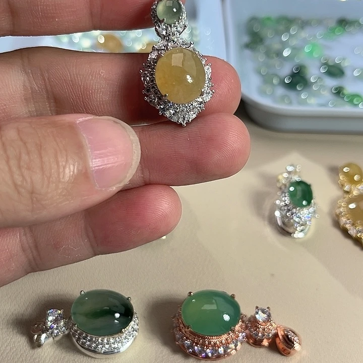 翡翠银S925镶嵌吊坠(不含链)