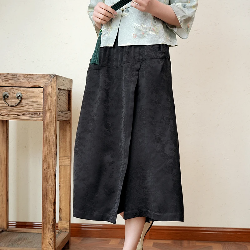 布符2025夏新款龙纹裙裤女高腰宽松休闲裤显瘦百搭国风女MXDK14