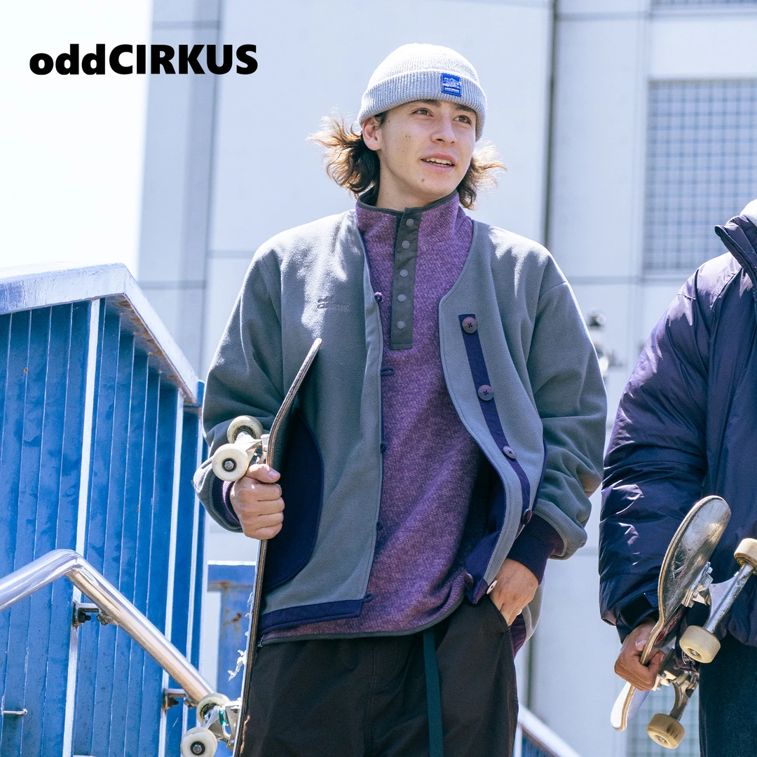 oddCIRKUS 宽松紫色双面穿摇粒绒夹克日系无领夹克外套男女同款