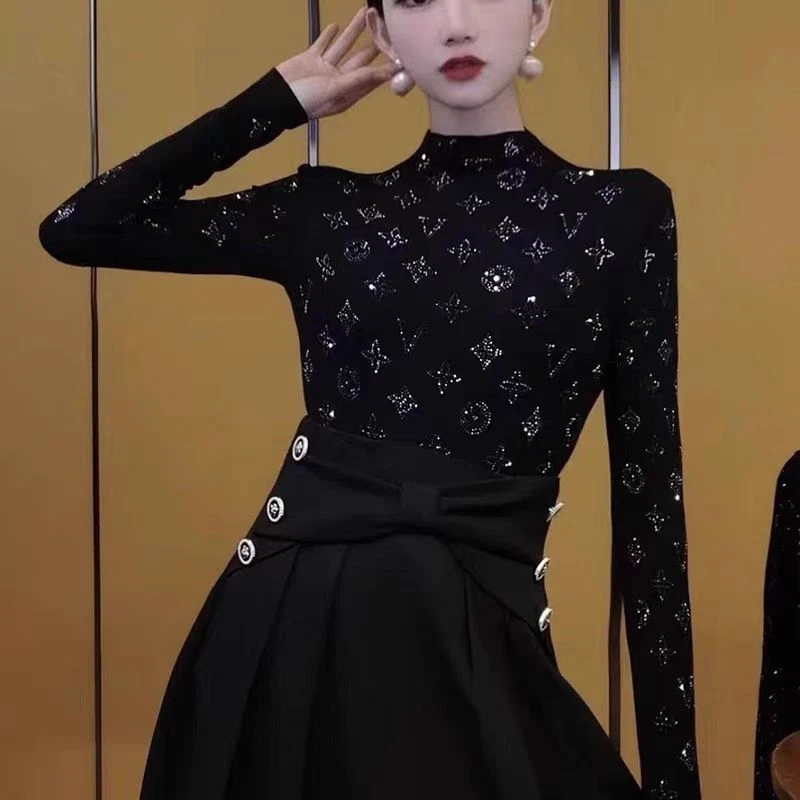 【08新花】秋冬新款打底衫女内搭时尚烫钻长袖