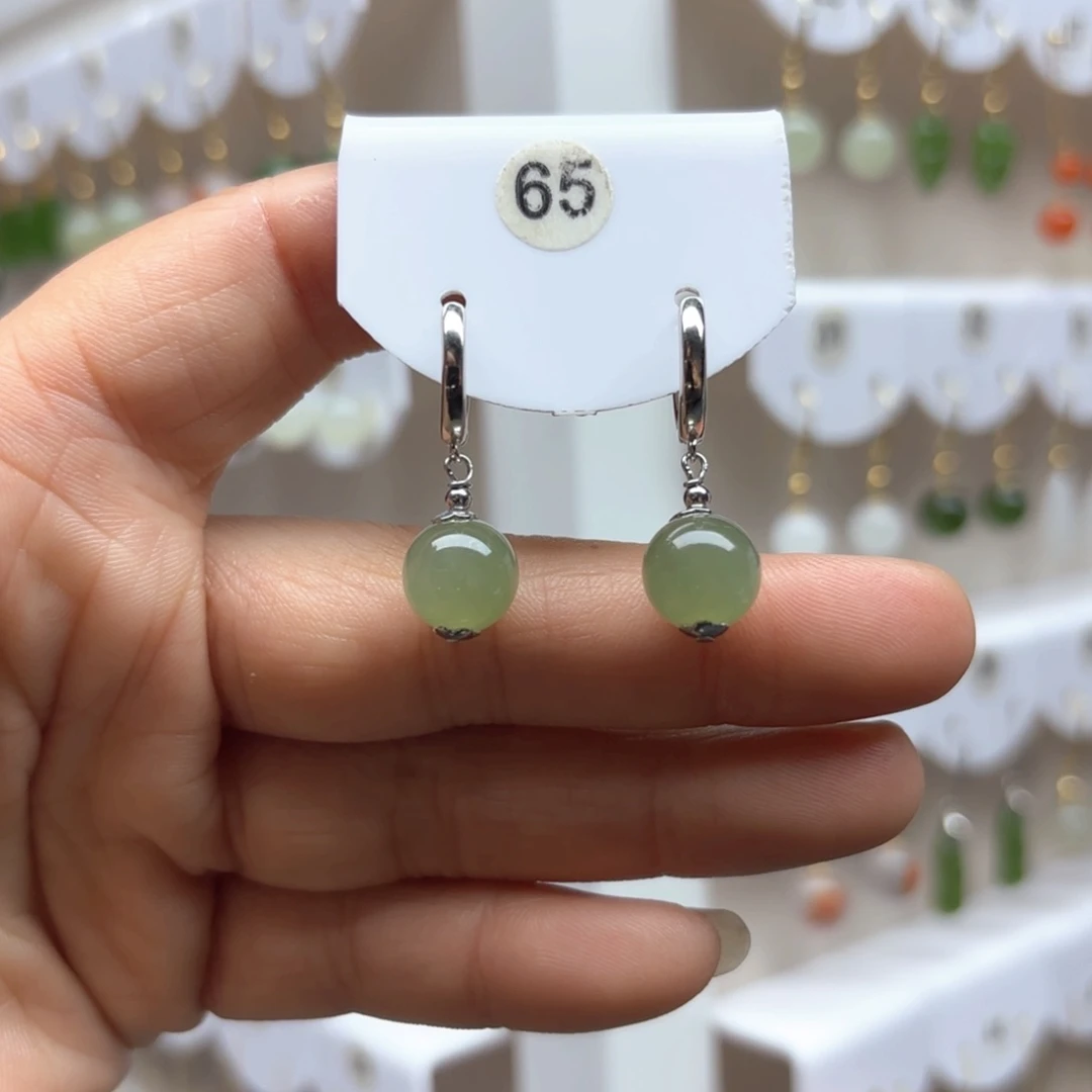 和田玉耳饰银S925镶嵌