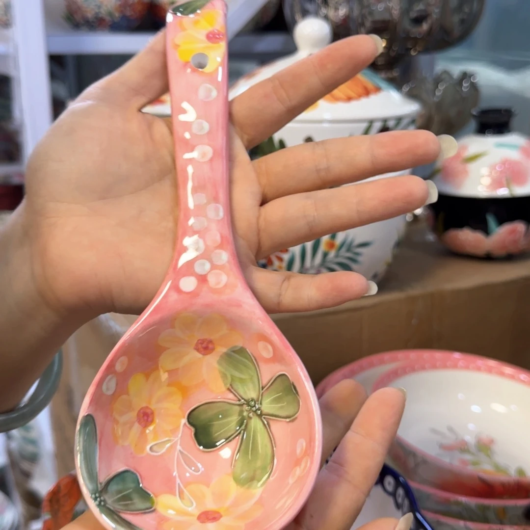 濑户烧粉色大汤勺一只看图