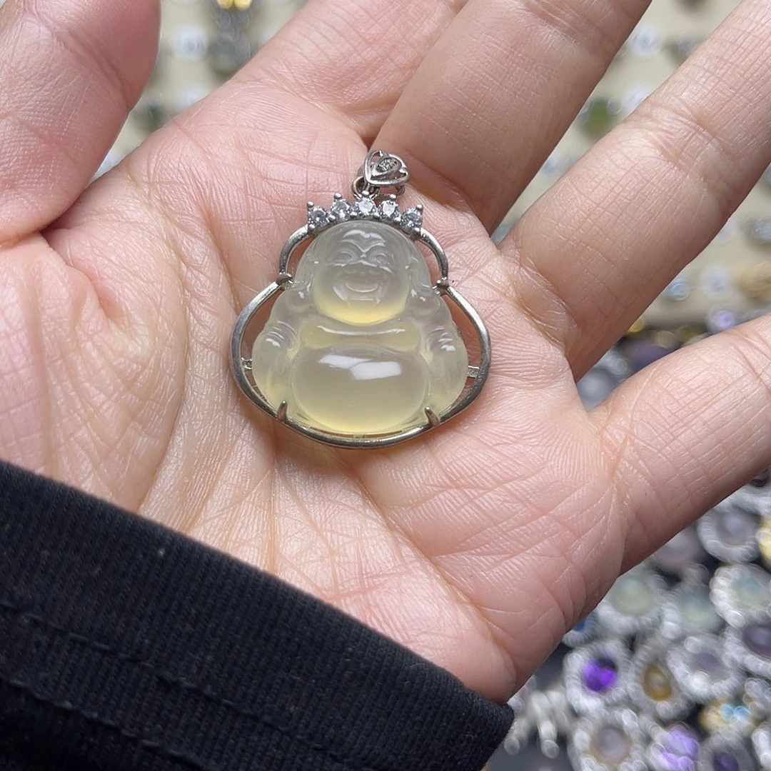 蛇纹石玉银S925镶嵌颈饰