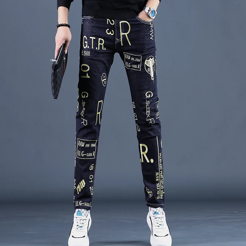 Cebrodz高端牛仔裤男款刺绣秋季2025新款小脚修身弹力男裤子潮流