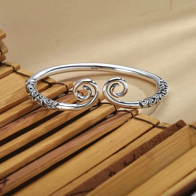 足银手镯 39号 紧箍咒开口实心足银手镯