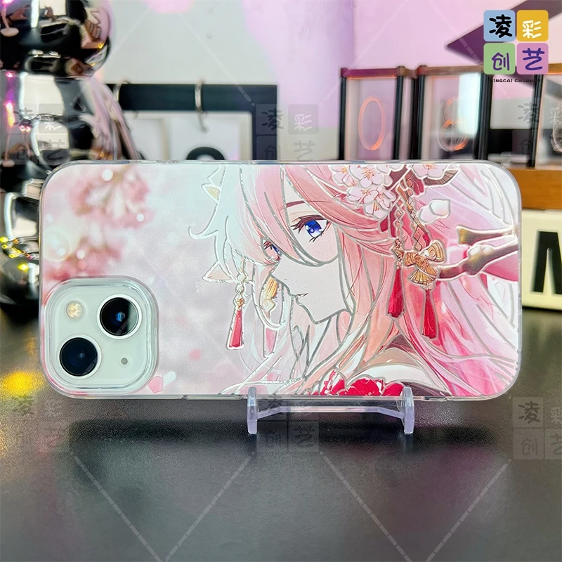 凌彩创艺适用于苹果小米华为横版神子芙宁娜大孔IMD冰川纹壳