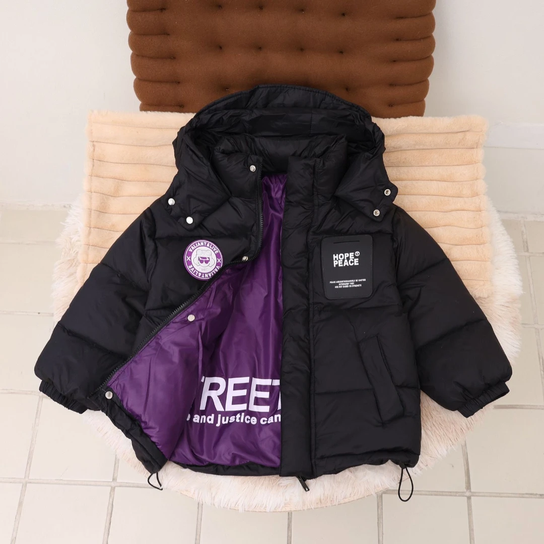 新款儿童紫金男女中大童连帽加厚保暖防寒外套韩版时尚