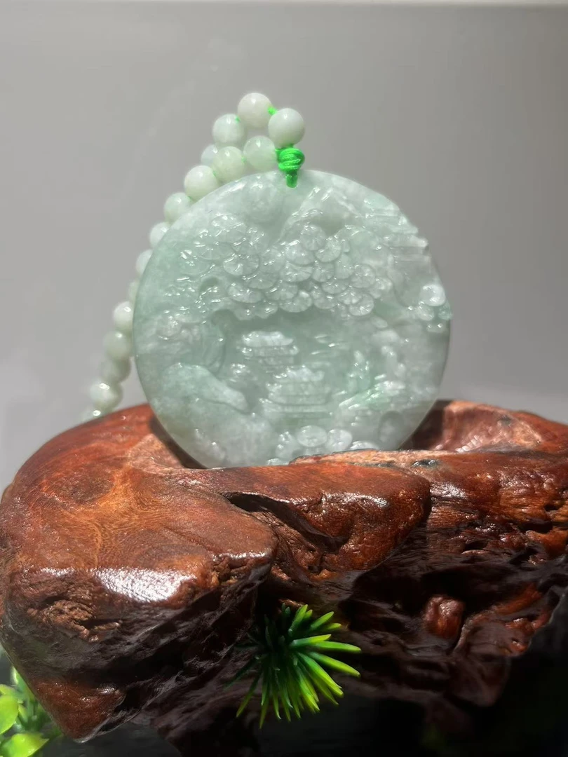 翡翠A货时尚百搭山水牌吊坠带珠链GS-40156 GS-60003