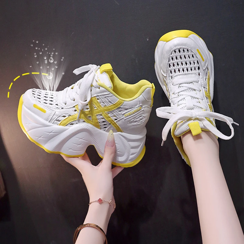 网红镂空老爹鞋女编织内增高女鞋时尚休闲鞋厚底百搭机能风运动鞋