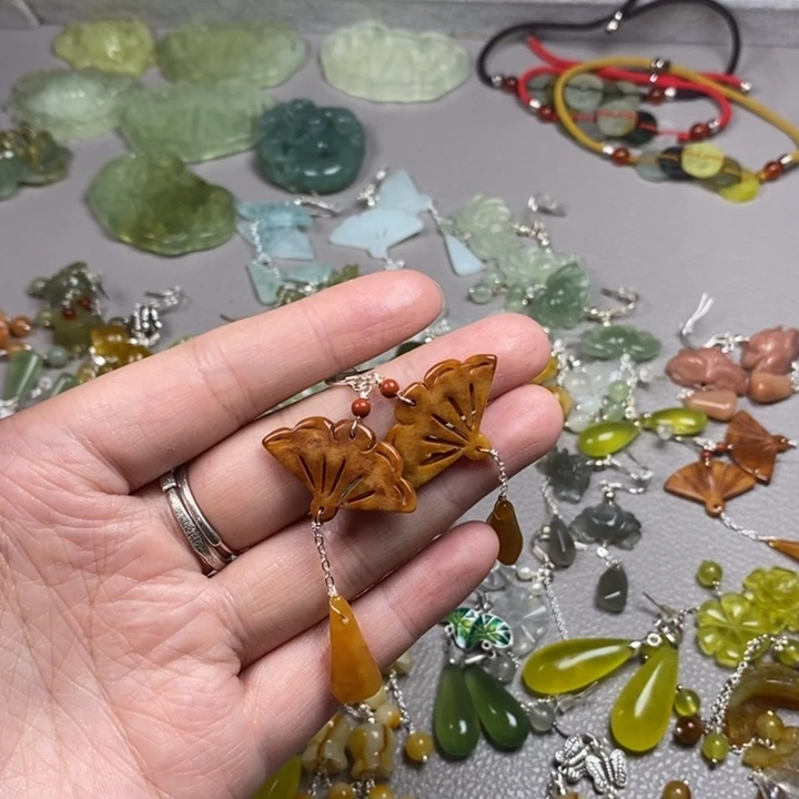 蛇纹石玉未镶嵌挂件耳饰耳环项链