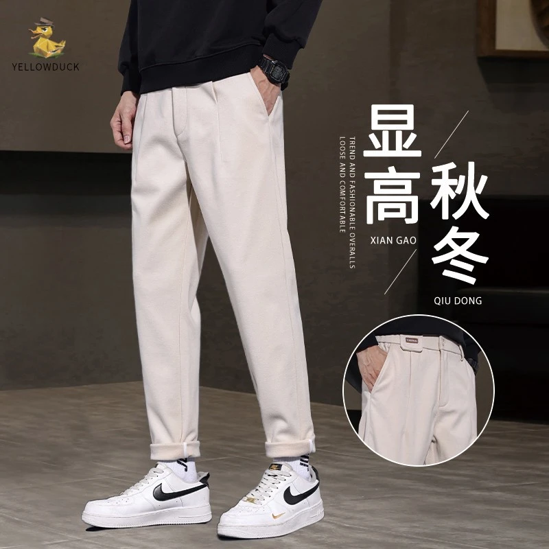 春秋毛呢西裤男士新款宽松直筒商务男装白色休闲长裤子秋冬款