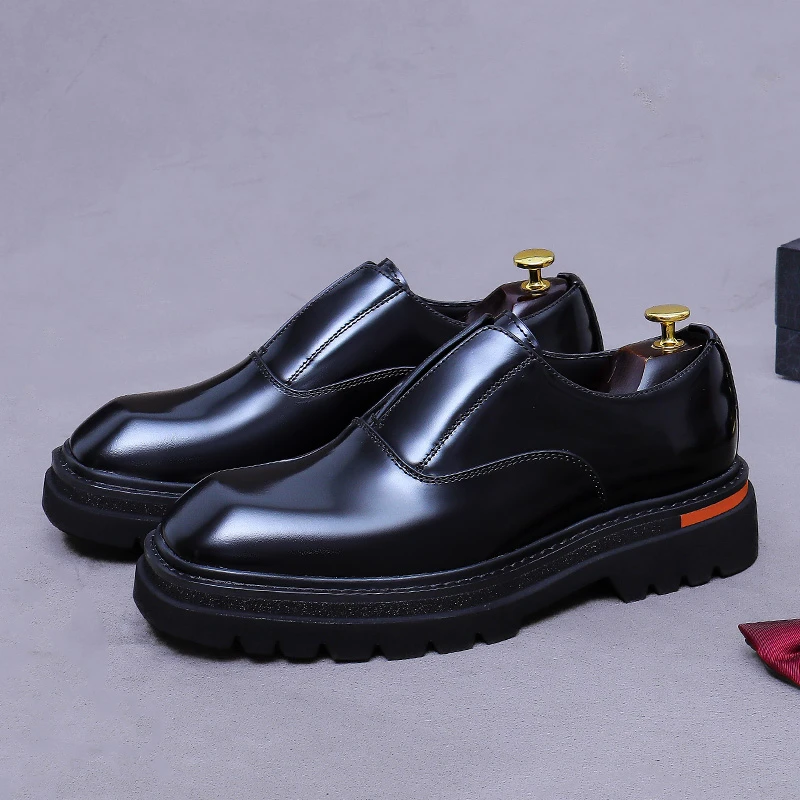 牛皮方头套脚皮鞋男士真皮正装皮鞋英伦风绅士商务皮鞋男款通勤鞋